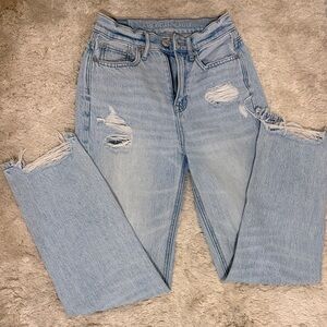 American Eagle Outfitters Light Wash Ripped Straight Leg Jeans